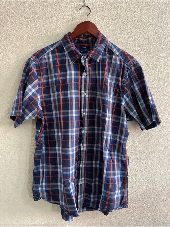 GAP Other - Gap Men’s slim-fit blue and orange plaid long-sleeve button-down shirt